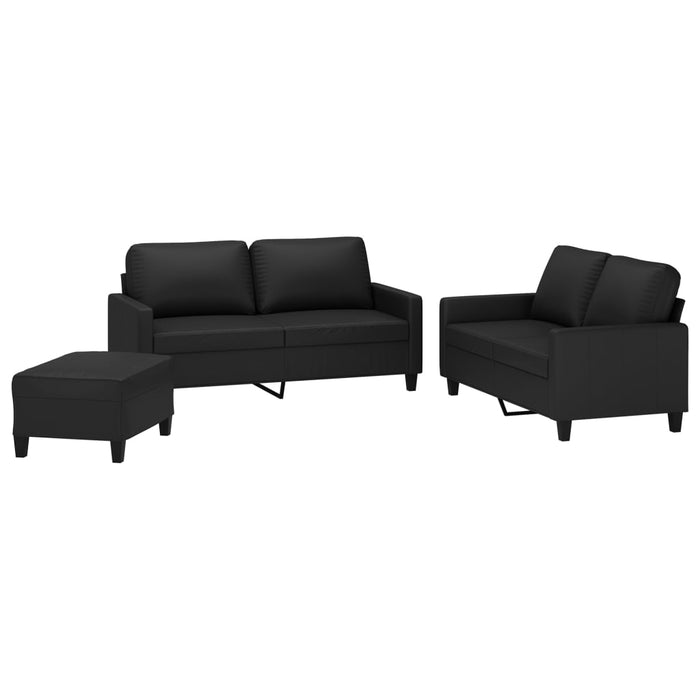 Set de canapele cu perne, 3 piese, negru, piele ecologică WALTI