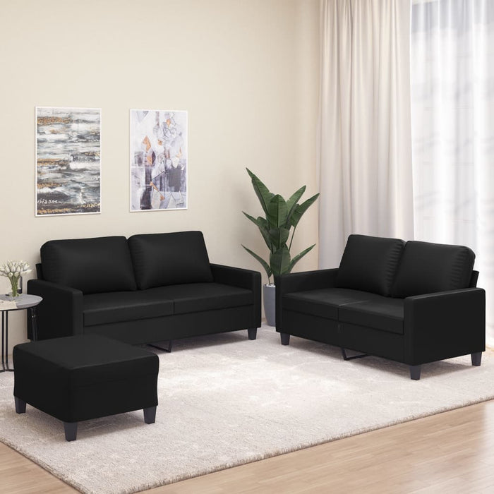 Set de canapele cu perne, 3 piese, negru, piele ecologică WALTI