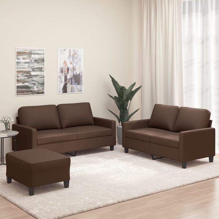 Set de canapele cu perne, 3 piese, maro, piele ecologică WALTI