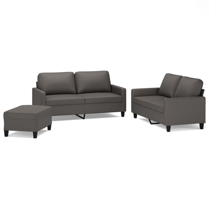 Set de canapele cu perne, 3 piese, gri, piele ecologică WALTI