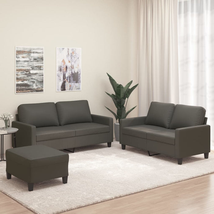 Set de canapele cu perne, 3 piese, gri, piele ecologică WALTI
