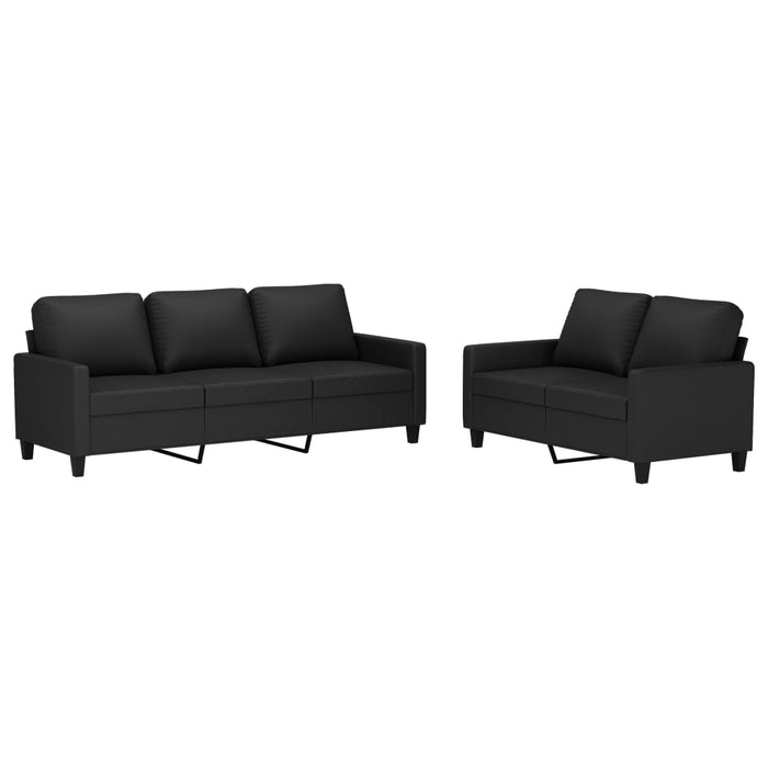 Set de canapele cu perne, 2 piese, negru, piele ecologică WALTI