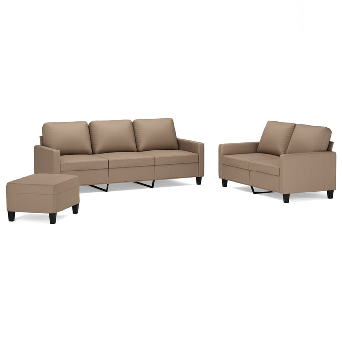 Set de canapele cu perne, 3 piese, cappuccino, piele ecologică WALTI
