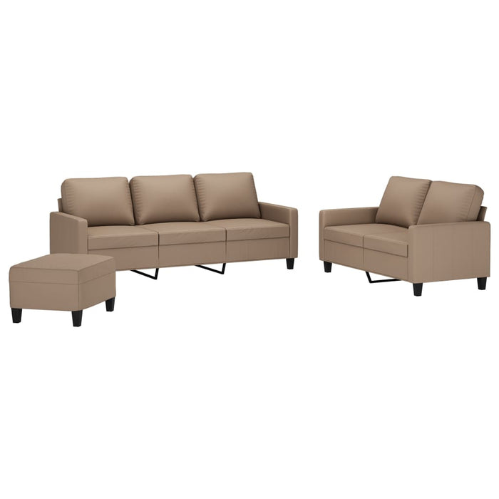 Set de canapele cu perne, 3 piese, cappuccino, piele ecologică WALTI