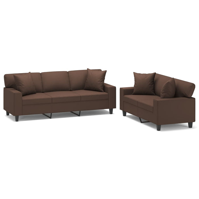 Set de canapele cu perne, 2 piese, maro, piele ecologică WALTI