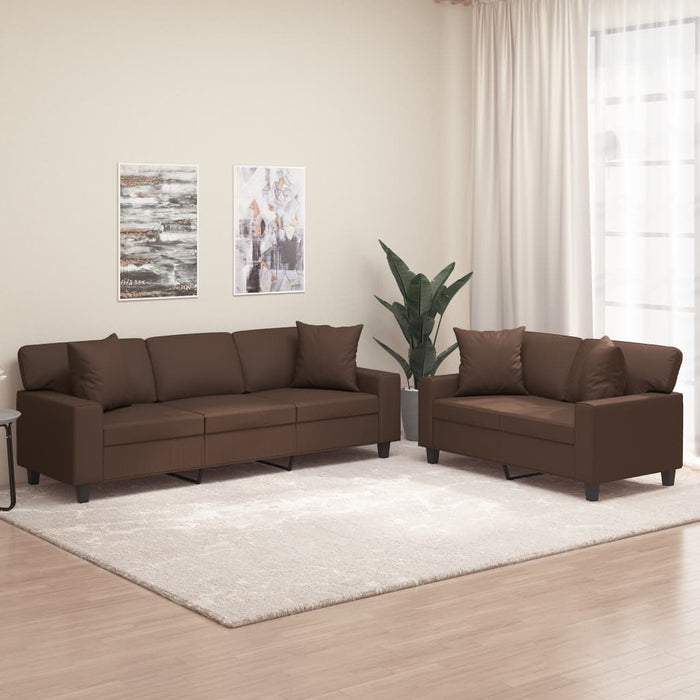 Set de canapele cu perne, 2 piese, maro, piele ecologică WALTI