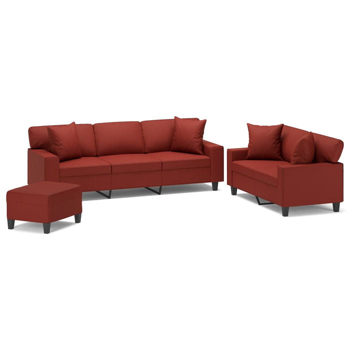 Set de canapele cu perne, 3 piese, roșu vin, piele ecologică WALTI