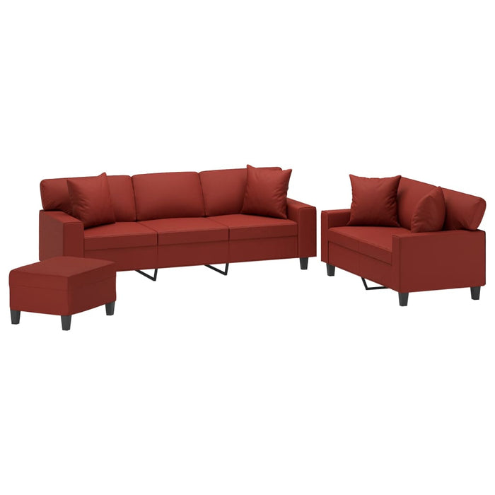 Set de canapele cu perne, 3 piese, roșu vin, piele ecologică WALTI