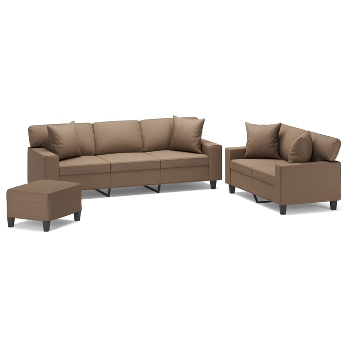 Set de canapele cu perne, 3 piese, cappuccino, piele ecologică WALTI