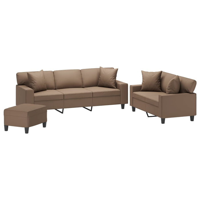 Set de canapele cu perne, 3 piese, cappuccino, piele ecologică WALTI