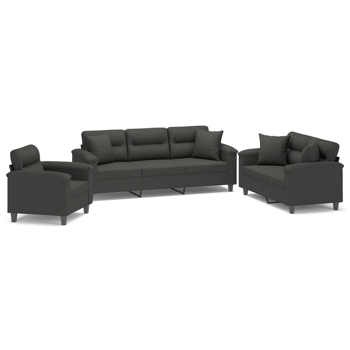 Set de canapele cu perne, 3 piese, gri închis, microfibră WALTI