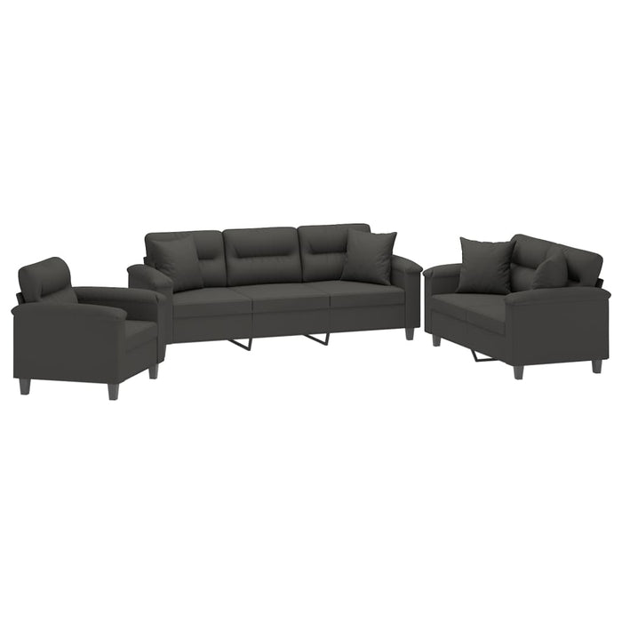 Set de canapele cu perne, 3 piese, gri închis, microfibră WALTI