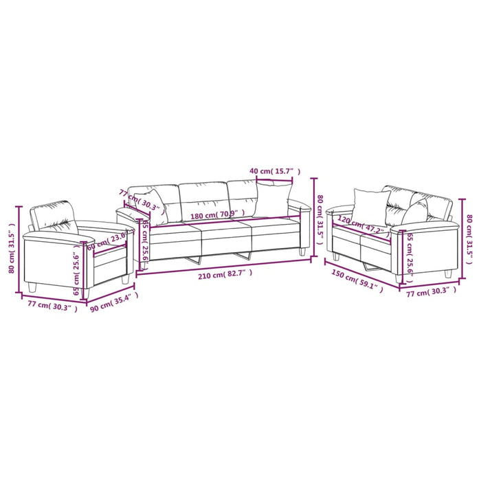 Set de canapele cu perne, 3 piese, gri închis, microfibră WALTI