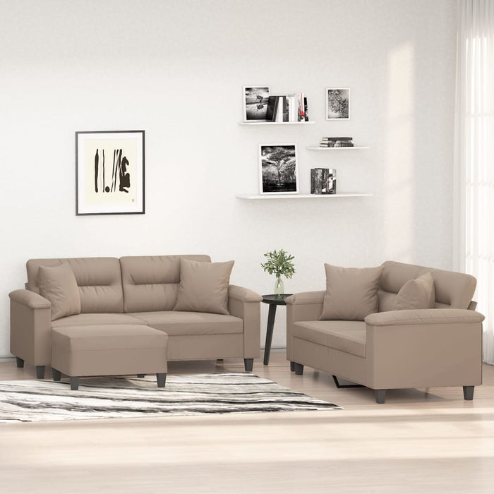 Set de canapele cu perne, 3 piese, gri taupe, microfibră WALTI