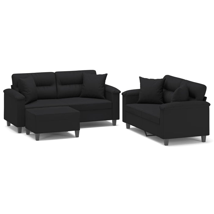 Set de canapele cu perne, 3 piese, negru, microfibră WALTI