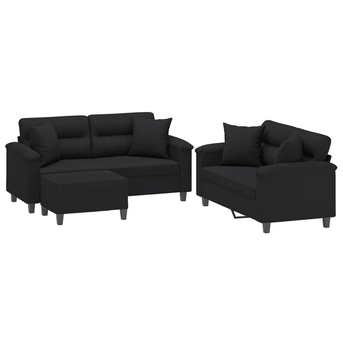 Set de canapele cu perne, 3 piese, negru, microfibră WALTI