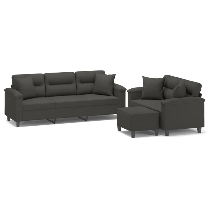 Set de canapele cu perne, 3 piese, gri închis, microfibră WALTI