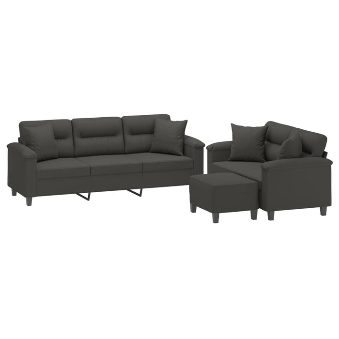 Set de canapele cu perne, 3 piese, gri închis, microfibră WALTI