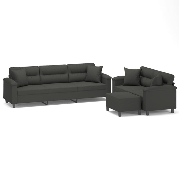 Set de canapele cu perne, 3 piese, gri închis, microfibră WALTI