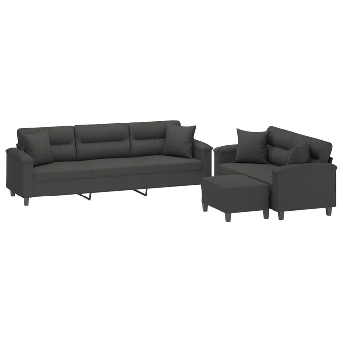 Set de canapele cu perne, 3 piese, gri închis, microfibră WALTI