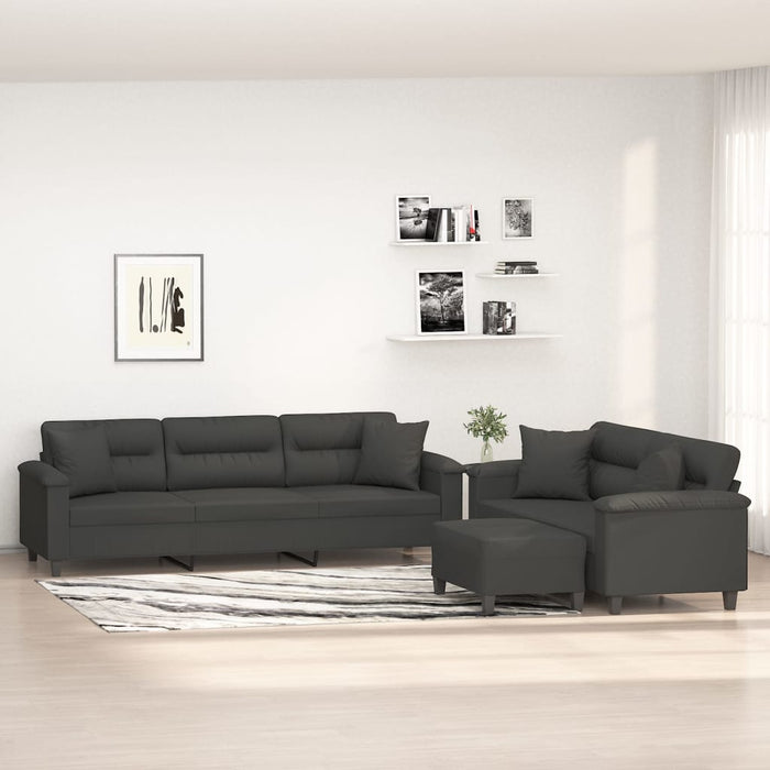Set de canapele cu perne, 3 piese, gri închis, microfibră WALTI
