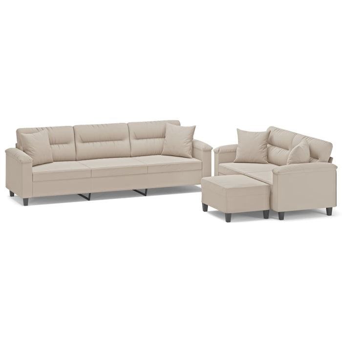 Set de canapele cu perne, 3 piese, crem, microfibră WALTI