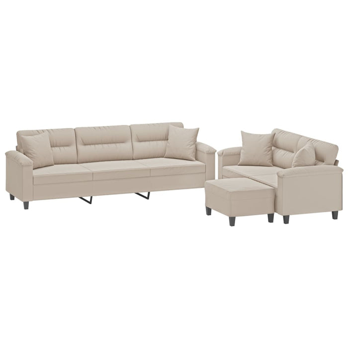 Set de canapele cu perne, 3 piese, crem, microfibră WALTI