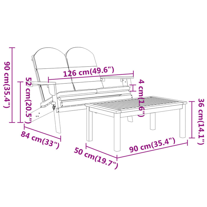 Set mobilier de grădină Adirondack, 3 piese, lemn masiv acacia - WALTI WALTI