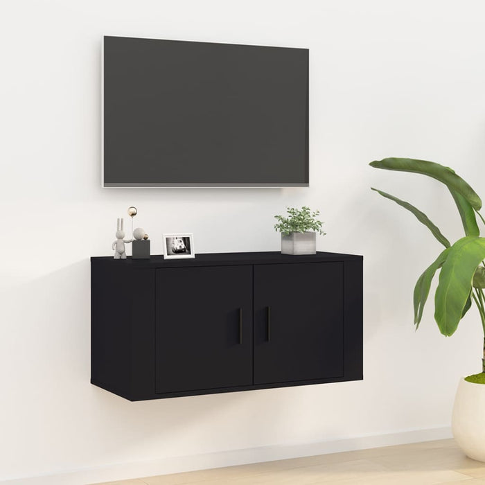 Dulap TV montat pe perete, negru, 80x34,5x40 cm WALTI