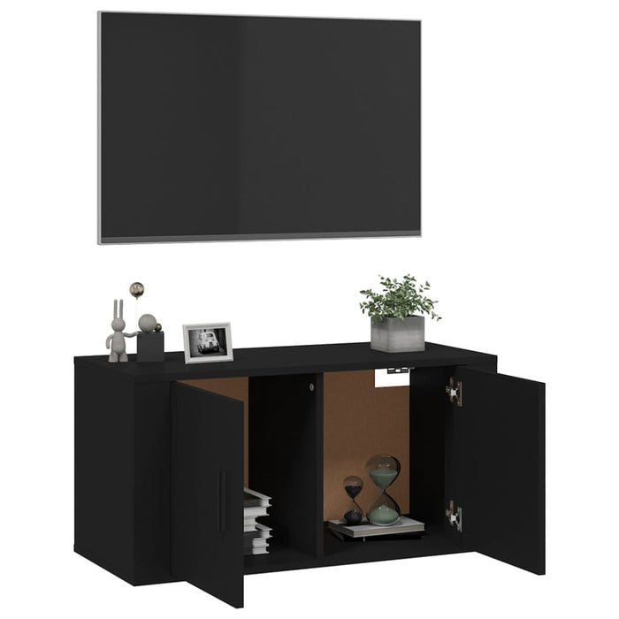 Dulap TV montat pe perete, negru, 80x34,5x40 cm WALTI