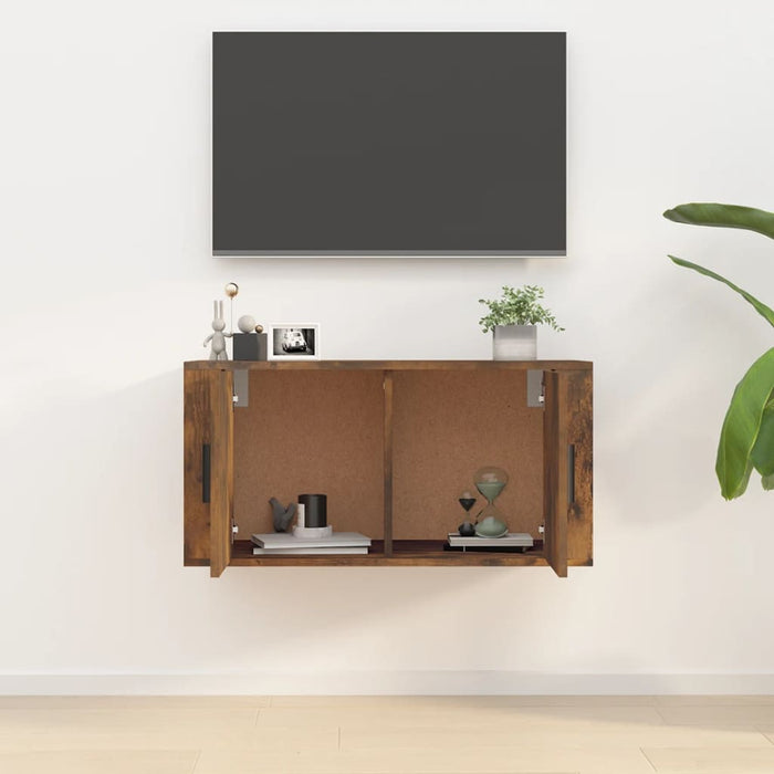Dulap TV montat pe perete, stejar fumuriu, 80x34,5x40 cm - WALTI WALTI