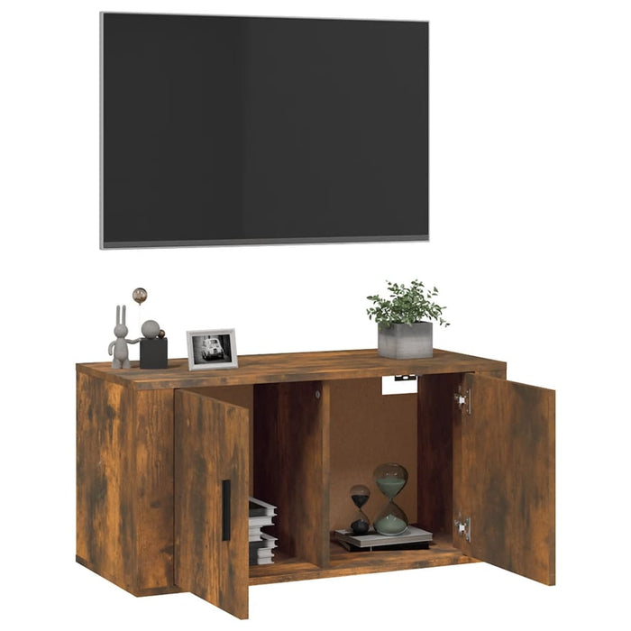 Dulap TV montat pe perete, stejar fumuriu, 80x34,5x40 cm - WALTI WALTI