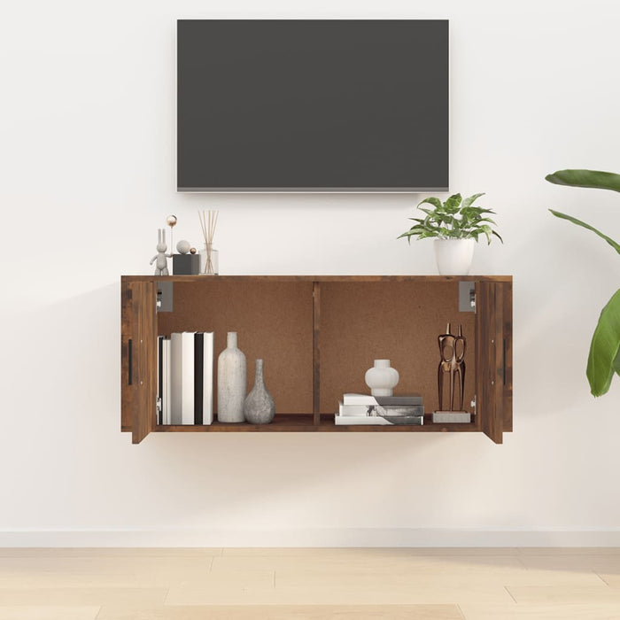 Dulap TV montat pe perete, stejar fumuriu, 100x34,5x40 cm - WALTI WALTI