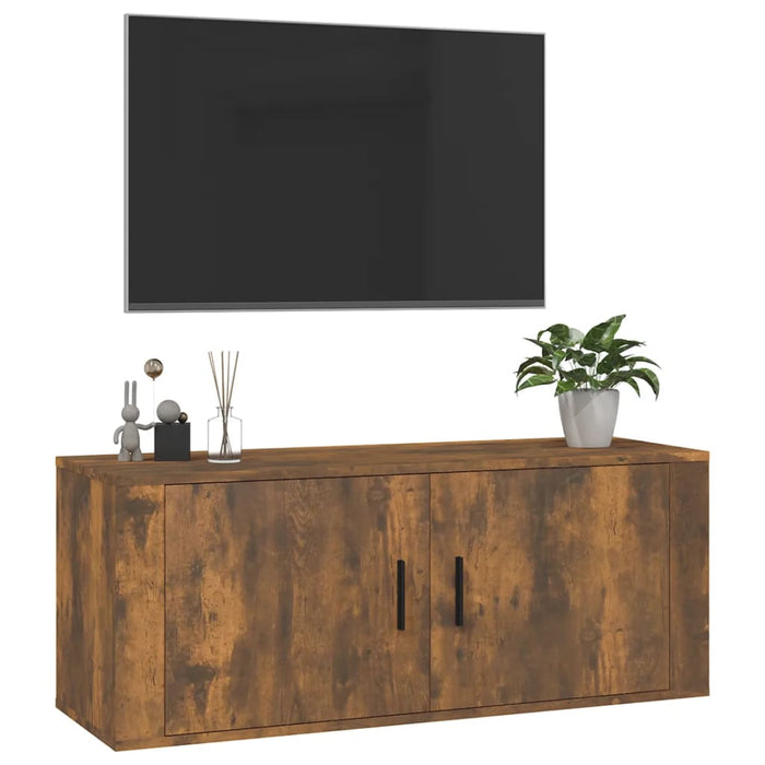 Dulap TV montat pe perete, stejar fumuriu, 100x34,5x40 cm - WALTI WALTI