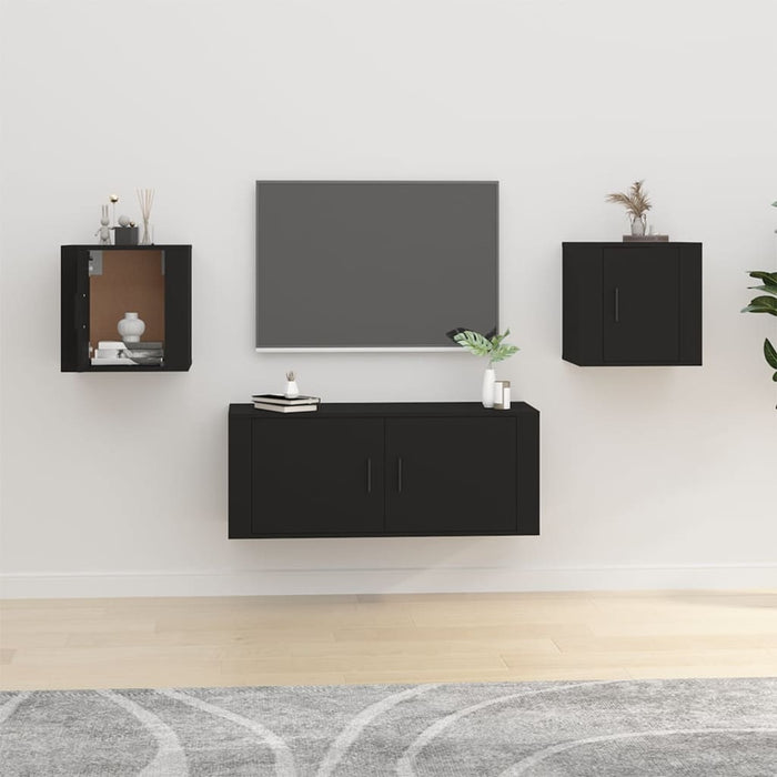 Dulapuri TV montate pe perete, 2 buc., negru, 40x34,5x40 cm - WALTI WALTI