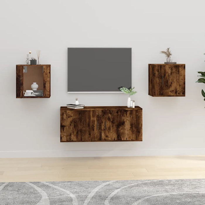 Dulapuri TV montate pe perete 2 buc stejar fumuriu 40x34,5x40cm - WALTI WALTI