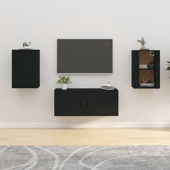 Dulapuri TV montate pe perete, 2 buc., negru, 40x34,5x60 cm - WALTI WALTI