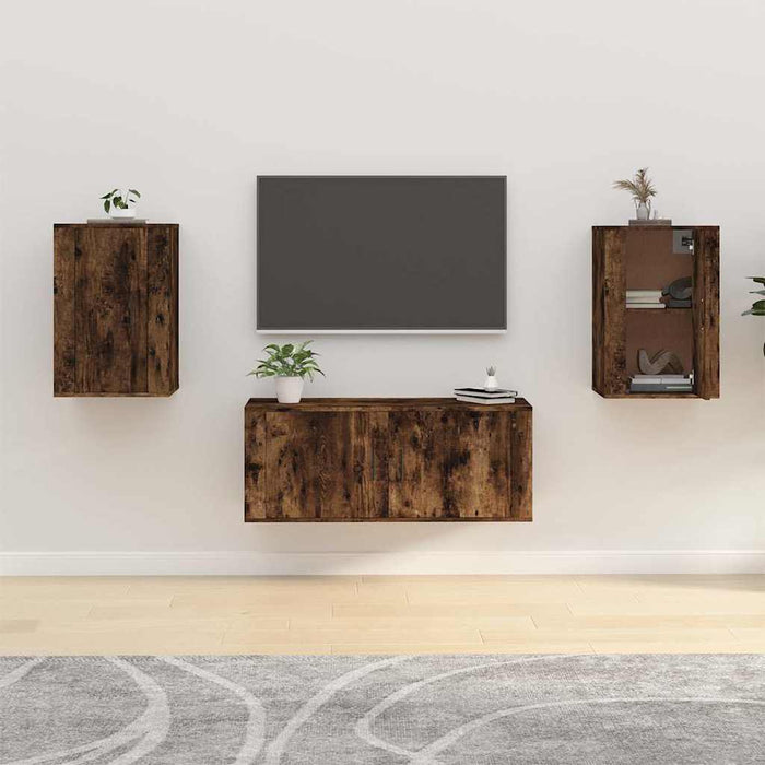 Dulapuri TV montaj pe perete 2 buc stejar fumuriu 40x34,5x60 cm - WALTI WALTI