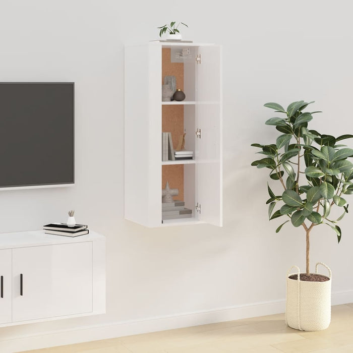Dulap TV montat pe perete, alb extralucios, 40x34,5x100 cm - WALTI WALTI