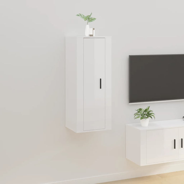 Dulap TV montat pe perete, alb extralucios, 40x34,5x100 cm - WALTI WALTI