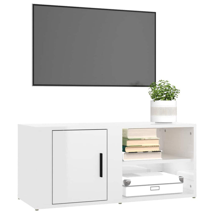 Comodă TV, alb extralucios, 80x31,5x36 cm, lemn prelucrat WALTI