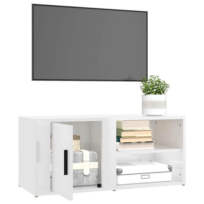 Comodă TV, alb extralucios, 80x31,5x36 cm, lemn prelucrat WALTI