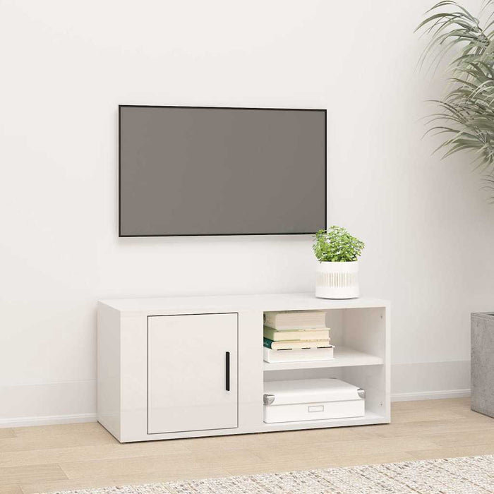 Comodă TV, alb extralucios, 80x31,5x36 cm, lemn prelucrat WALTI