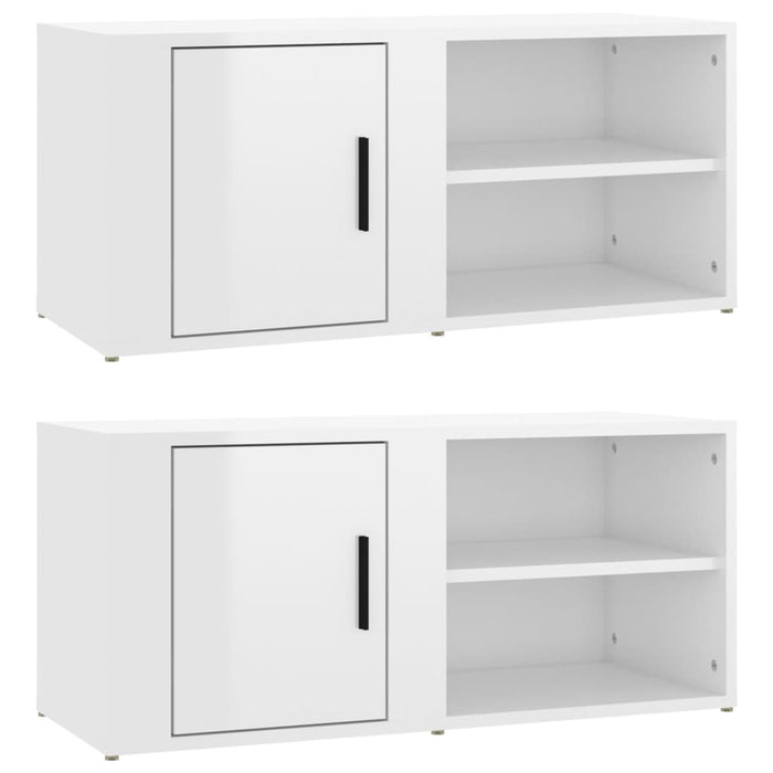 Comode TV, 2 buc., alb extralucios 80x31,5x36 cm lemn prelucrat - WALTI WALTI