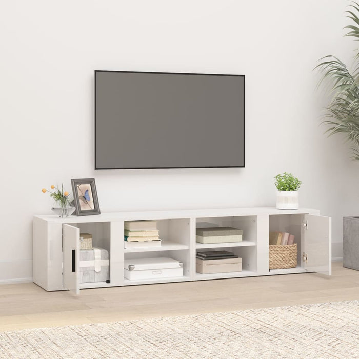 Comode TV, 2 buc., alb extralucios 80x31,5x36 cm lemn prelucrat - WALTI WALTI
