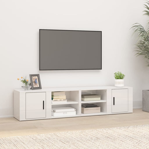Comode TV, 2 buc., alb extralucios 80x31,5x36 cm lemn prelucrat - WALTI WALTI