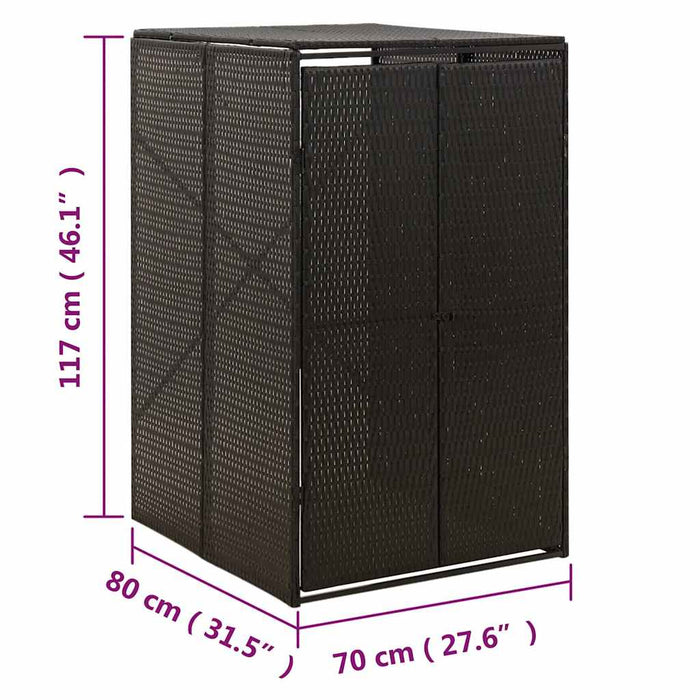 Magazie de pubelă cu roți, negru, 70x80x117 cm, poliratan - WALTI WALTI