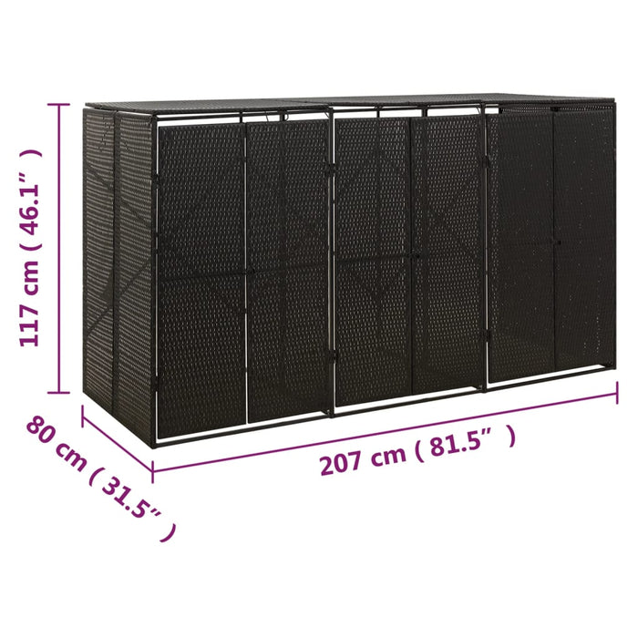 Magazie de pubele triplă, negru, 207x80x117 cm, poliratan - WALTI WALTI