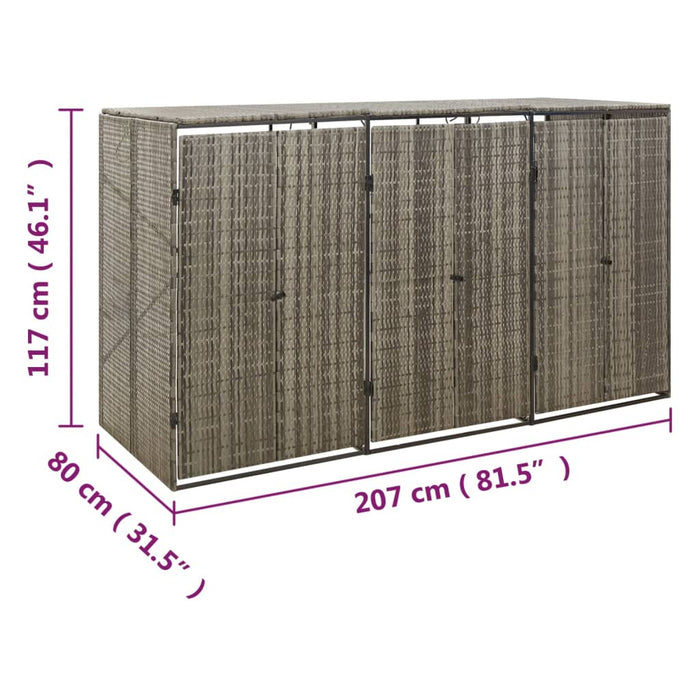 Magazie de pubele triplă, gri, 207x80x117 cm, poliratan - WALTI WALTI