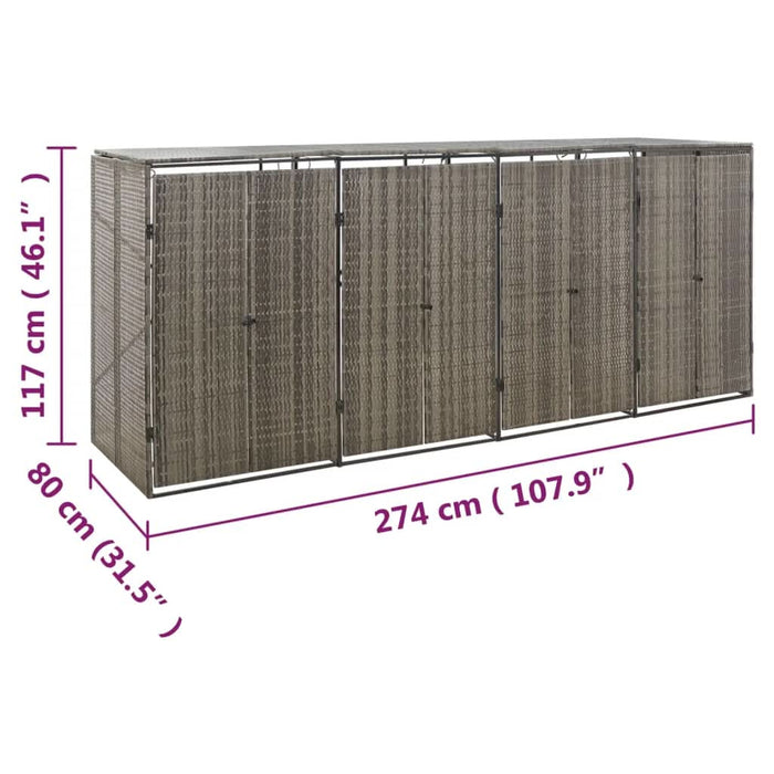Magazie de pubele cvadruplă, gri, 274x80x117 cm, poliratan - WALTI WALTI